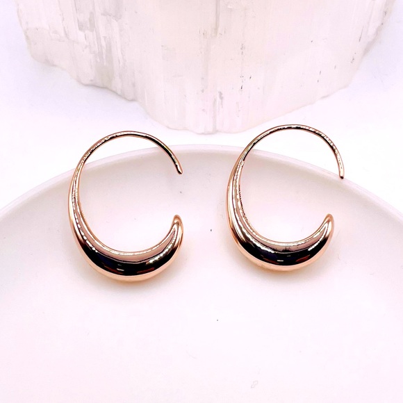Anthro Rose Gold Plated Crescent Hoop Earrings - Picture 3 of 5